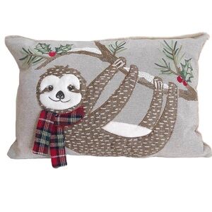 Winter Holiday Sloth Accent Pillow
